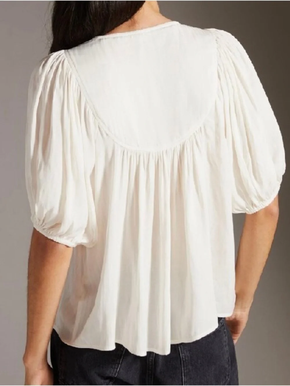 Anthropologie Cream Button-Front Peasant Blouse